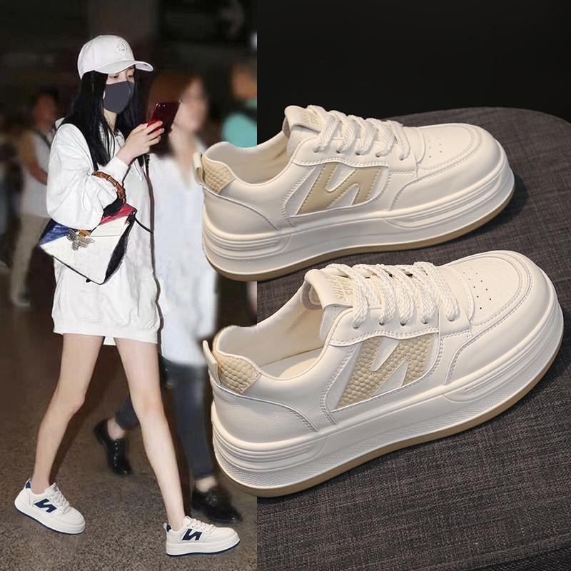 2025夏秋新款真皮松糕厚底小白鞋女时尚街拍板鞋学生运动休闲女鞋
