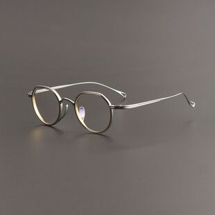 万年龟同款KMN1231复古圆形宽边钛架男女可配近视防蓝光眼镜框架