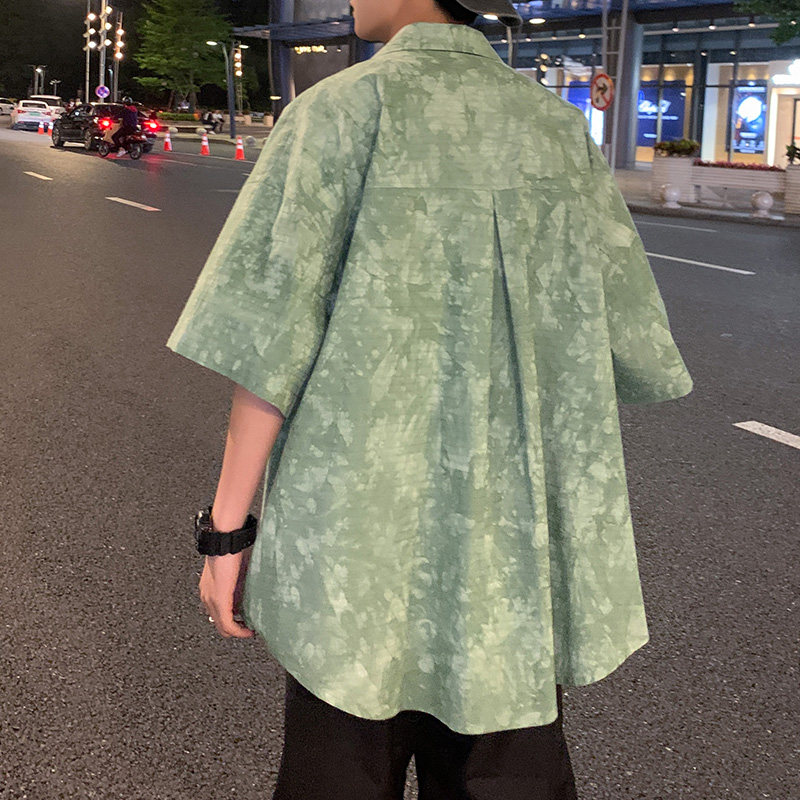 2021男女BF街头港风竹节纹扎染短袖印花衬衫XZ229-1C8807P45,男装衬衫,星座301A-2