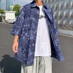 2021男女BF街头港风竹节纹扎染短袖印花衬衫  XZ229-1C8807 P45图片