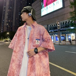 2021男女BF街头港风扎染短袖印花衬衫XZ229-1C8808P45