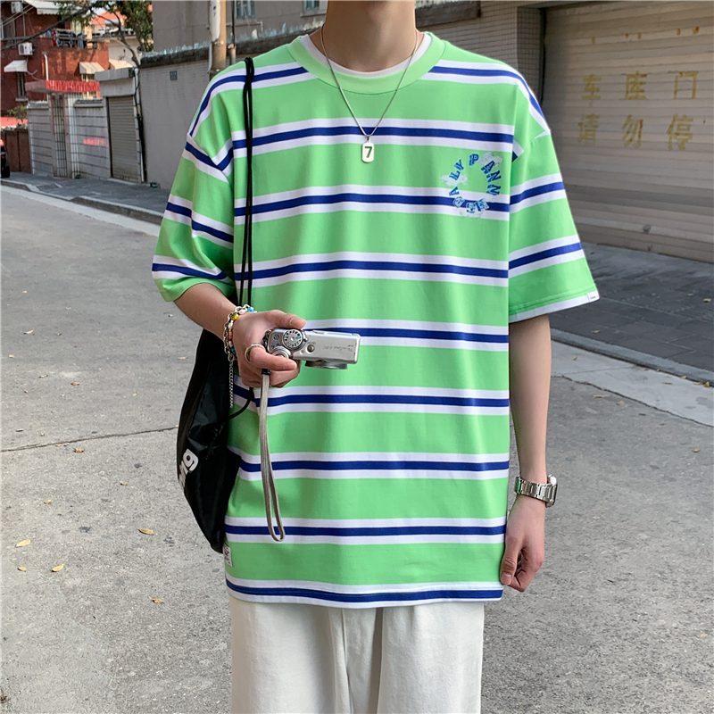 2021港风大码条纹短袖t恤男宽松百搭潮流时尚XZ229-1T25P35，男装T恤，星座301A-2