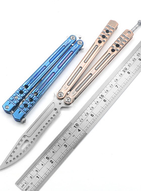 新款光速粒子练习蝴蝶刀一体合金柄高品质CNC未开刃训练花式刀具