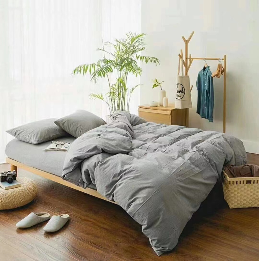 学生单人简约纯棉水洗素色三件套