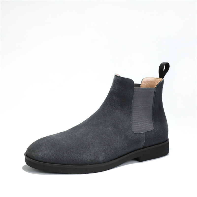 GRANDPA CHELSEA SHORT BOOTS MENS FROSTED LEATHER WINTER PLUS VELVET COUPLE BOOTS MID-TOP HIGH STREET STYLE WOMENS POINTED DESERT SHOES