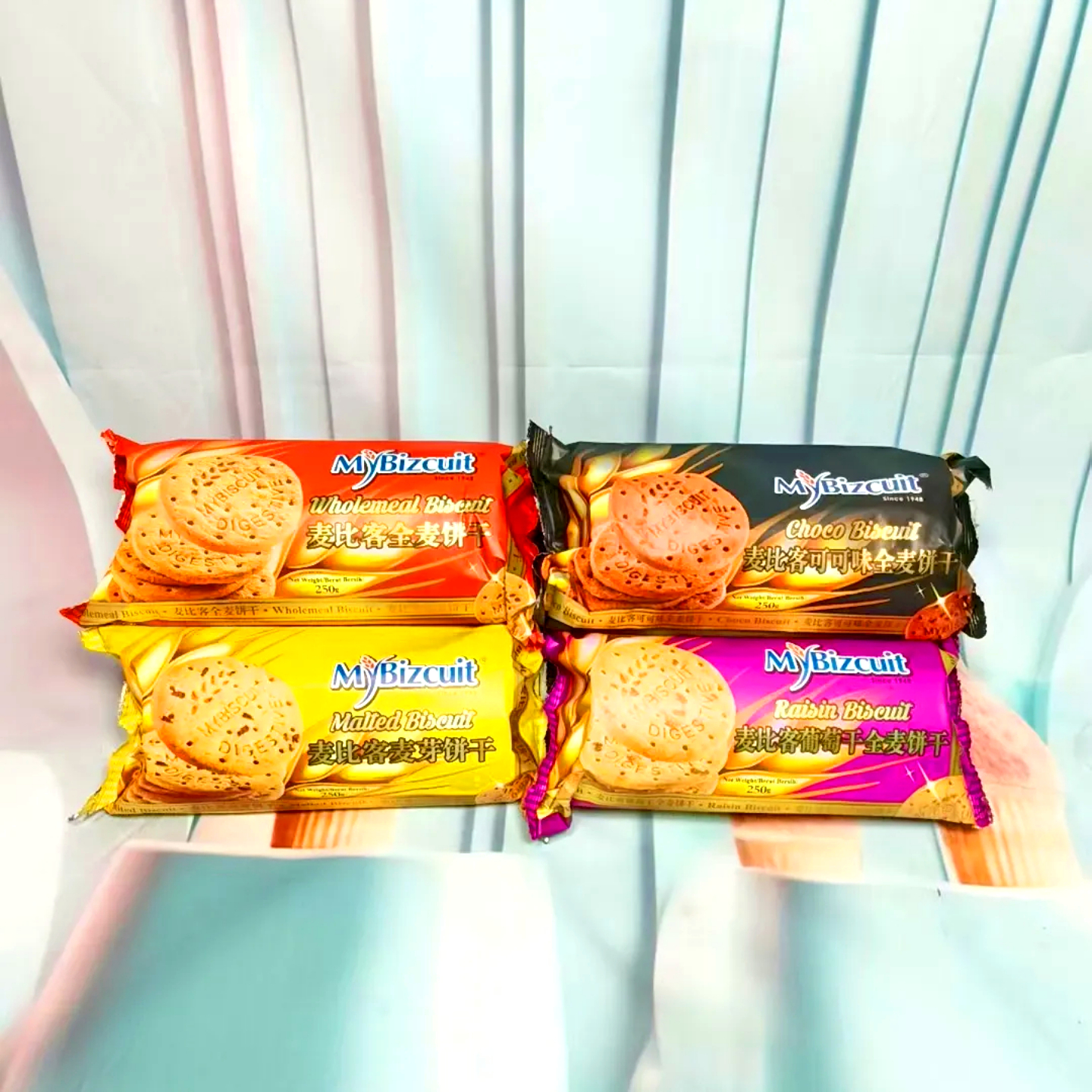 马来西亚进口全麦饼干粗粮代餐零食250g*2葡萄干可可麦芽早餐饼干