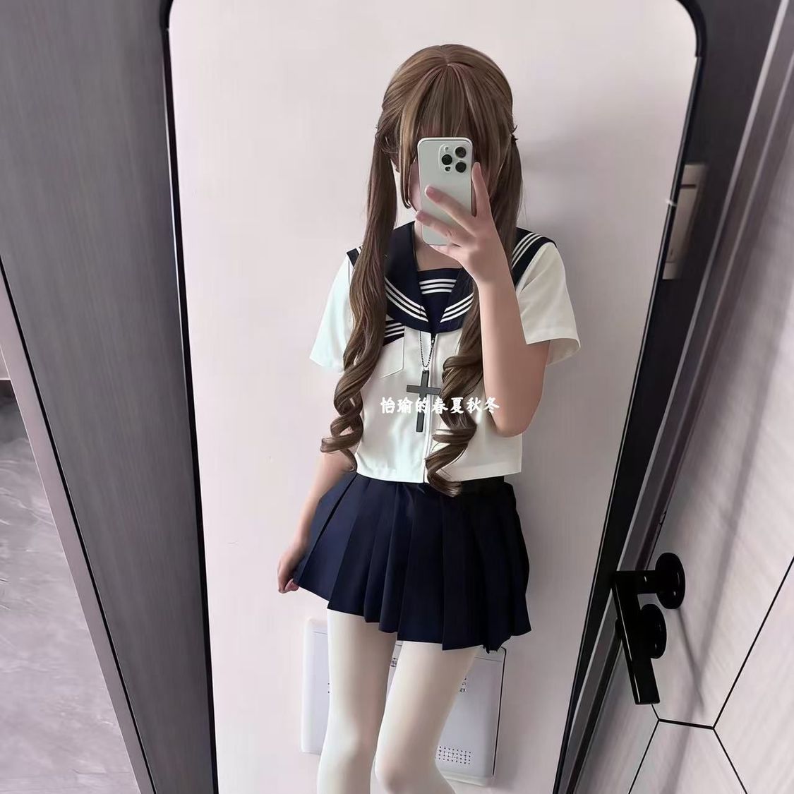 原创jk制服夏季基础款白三本短袖水手服搭配绀色百褶裙学院风套装