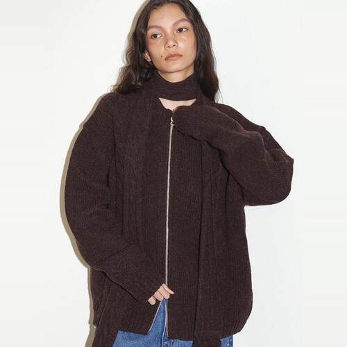 【品牌特卖 正品现货】Polysooem秋冬复古纯色针织拉链毛衣开衫