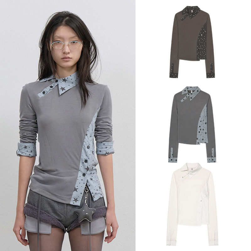 OJOS 25秋拼接解构设计修身长袖衬衫5号店韩国设计师品牌代购