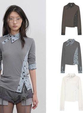 OJOS 25秋拼接解构设计修身长袖衬衫5号店韩国设计师品牌代购