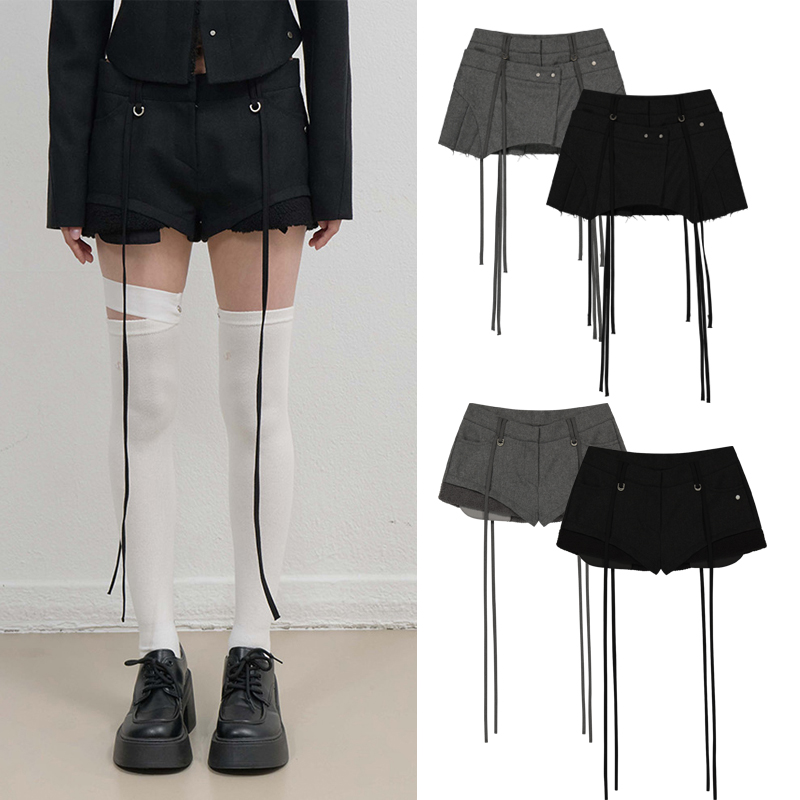 OJOS 25秋飘带设计低腰超短毛呢短裤5号店韩国设计师品牌代购