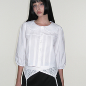 CRANK 5号店韩国设计师品牌代购 25秋新款 荷叶边翻领褶皱衬衫