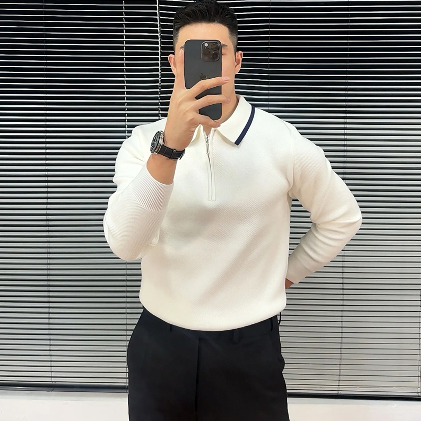 翻领毛衣外套男宽松美式复古帅气