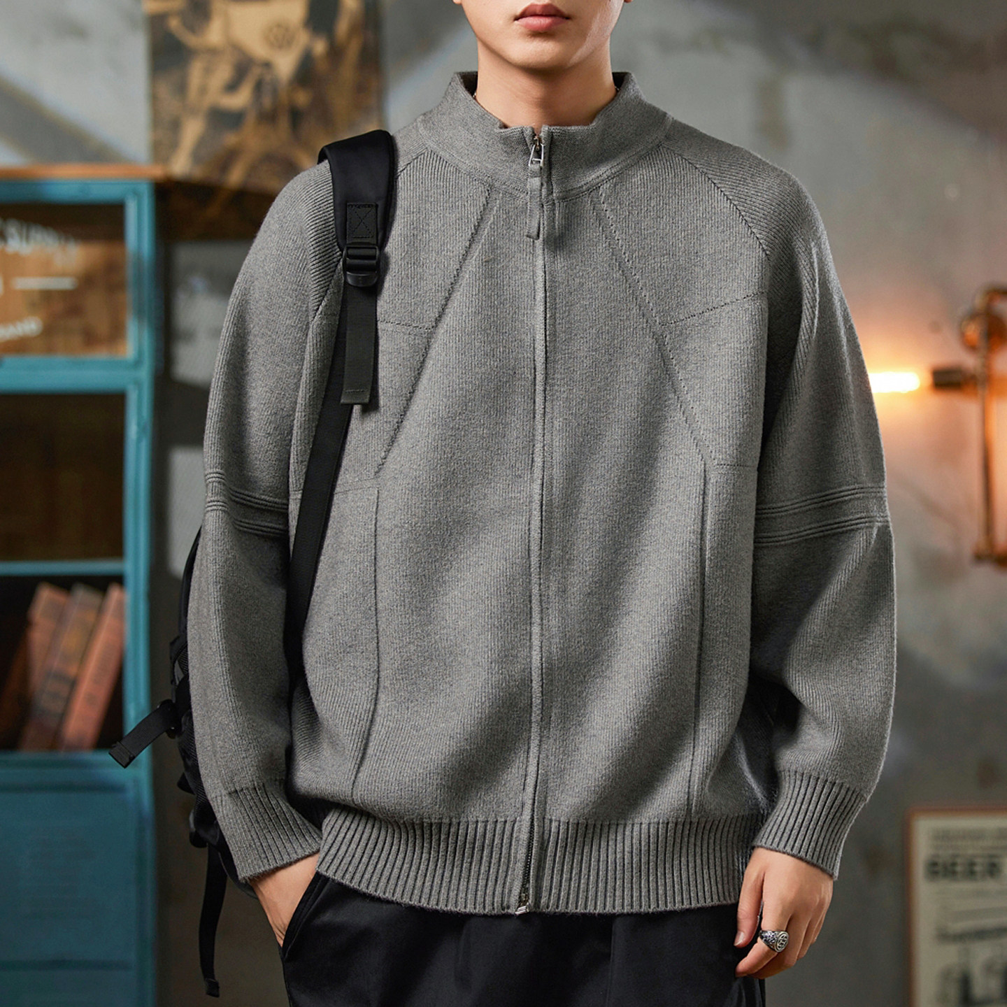 针织开衫毛衣男春秋冬季2025新款潮流帅气纯色百搭休闲宽松男外套