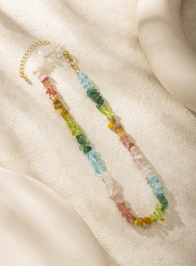 天然石头项链夏日多巴胺彩色项链清新甜酷风锁骨链女