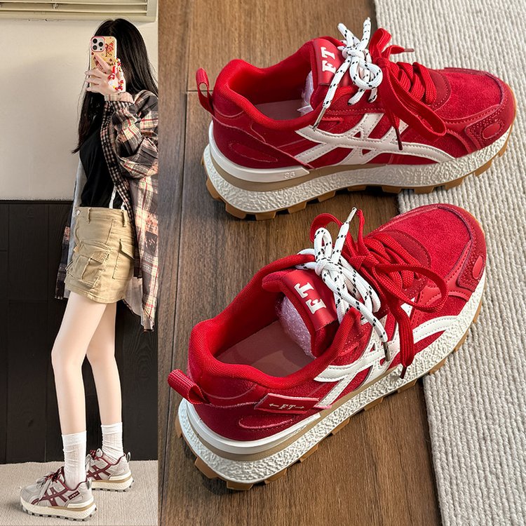 官方特卖正品厚底运动鞋女2025秋季新款透气网面阿甘鞋增高防滑休