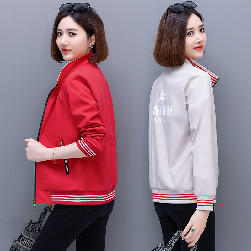 官方正品两面穿立领短款夹克外套女春秋季中妈妈装拉链开衫