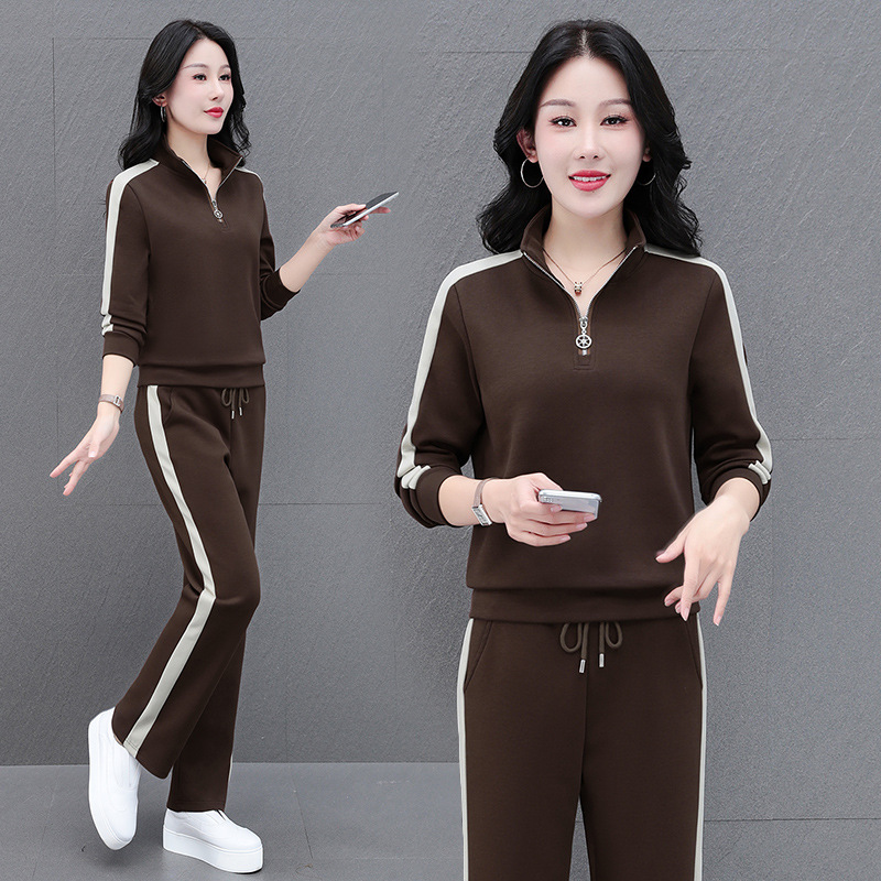 官方正品撞色半拉链立领时尚休闲运动套装女春秋新款卫衣卫裤中装