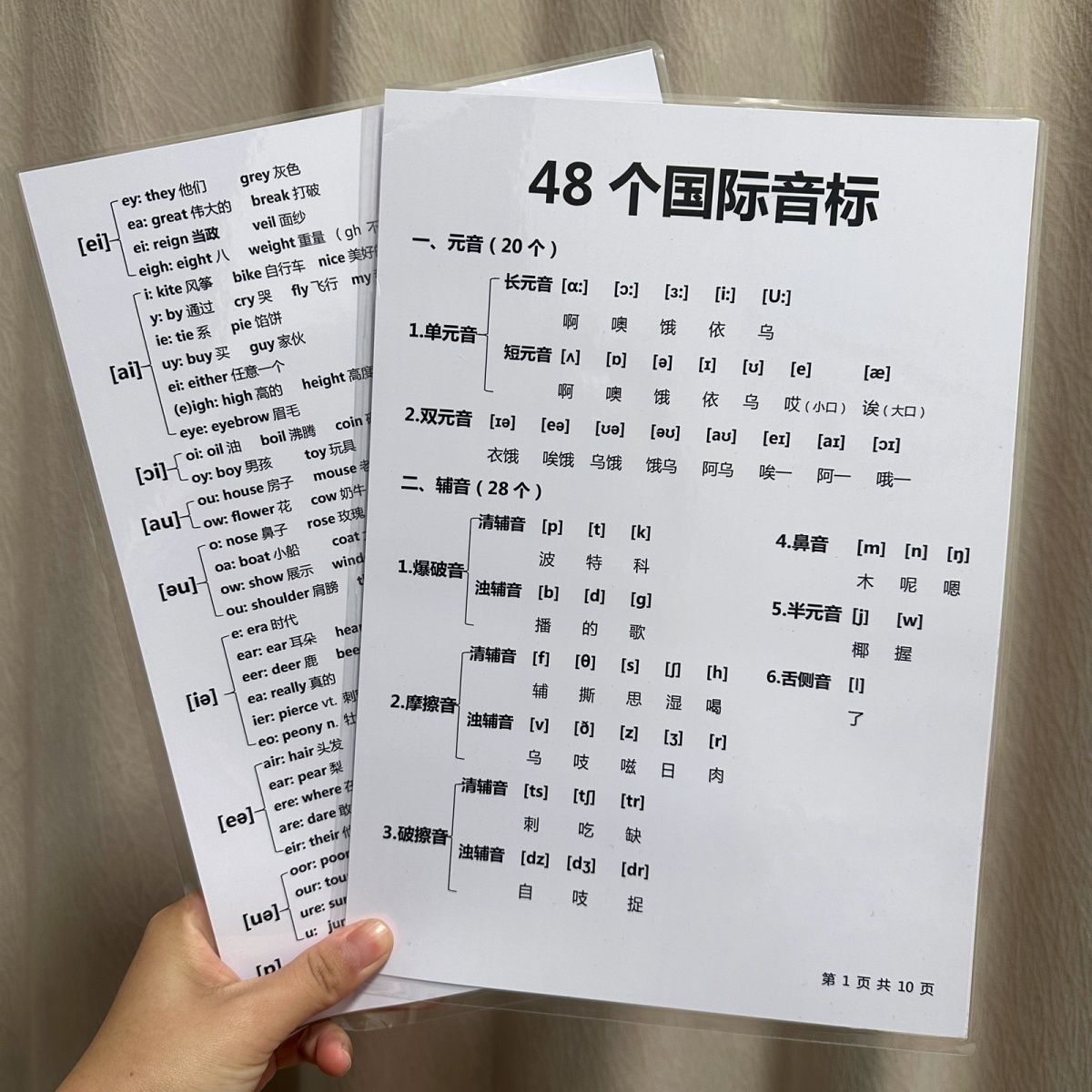 48个国际音标卡片和自然拼读对应的字母组合表学英语趣味速记教具