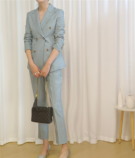 气质细节款 通勤总裁通勤职业装 套装 高级灰蓝色定制级别女士西装