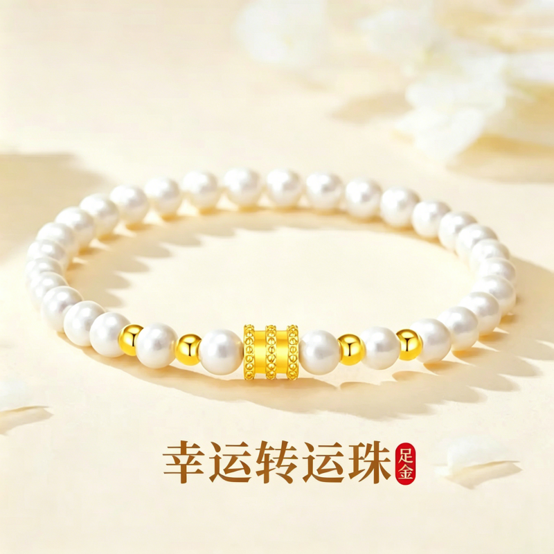 富久足金999天然淡水珍珠手链女温亭珠子编绳DIY小米珠手串配件