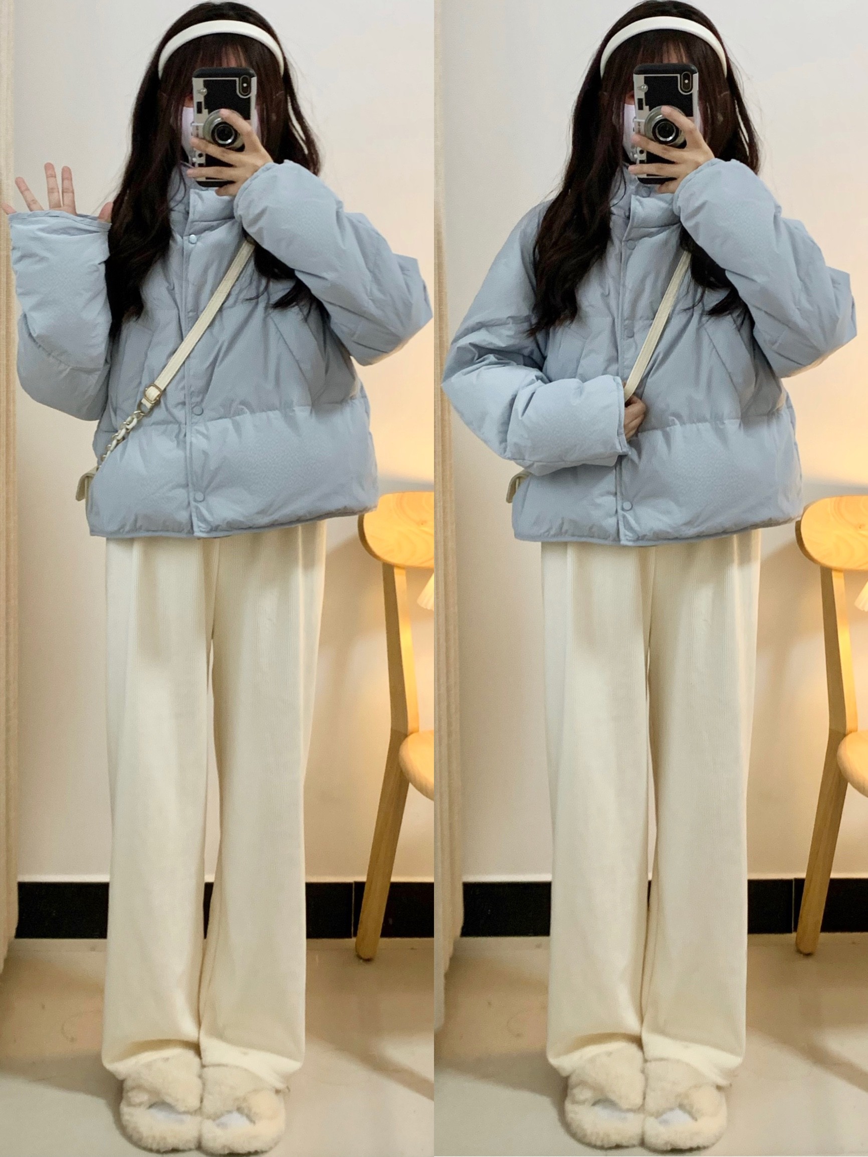 小个子baby奶蓝色奶fufu的羽绒服女冬季韩版显瘦宽松短款学生外套