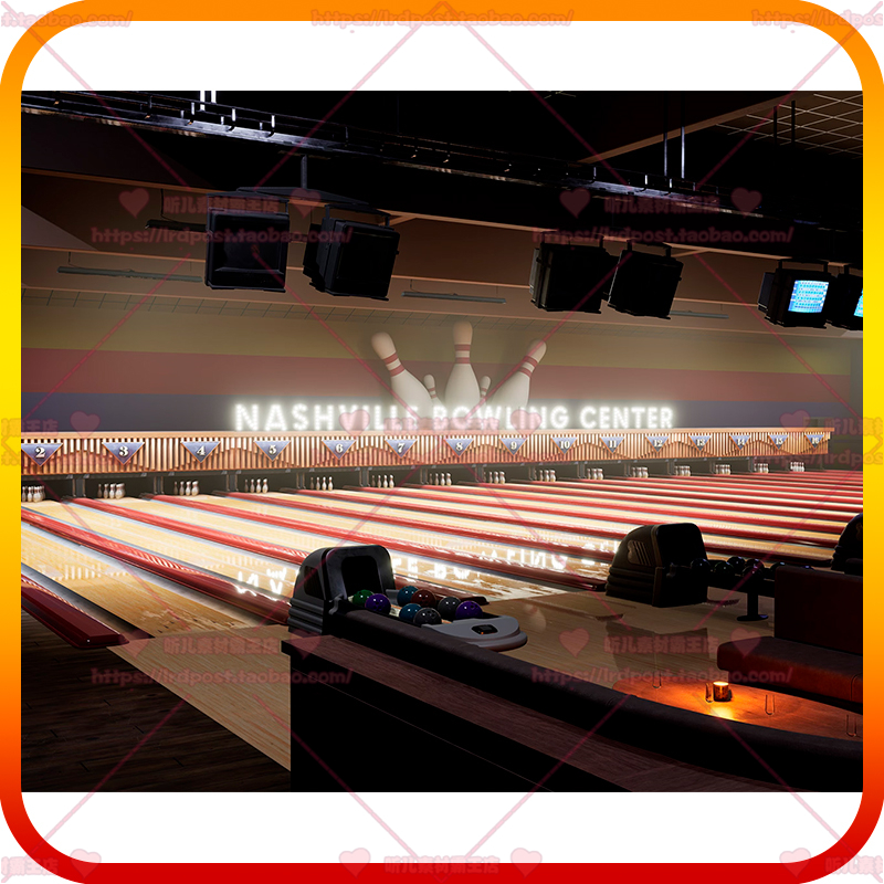 UE4虚幻5保龄球馆酒吧游戏机台球桌3A场景模型道具Bowling Alley