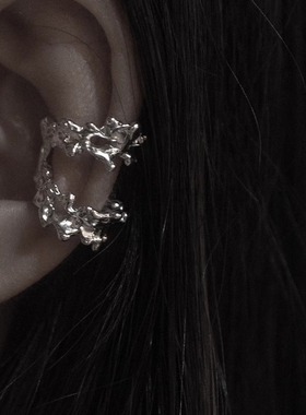 【浪 HDES】浪花肌理925银耳环耳夹纯手工原创设计小众生日礼物