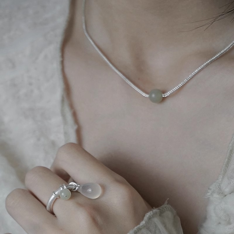 一寸十里玉琢和田玉纯银项链复古