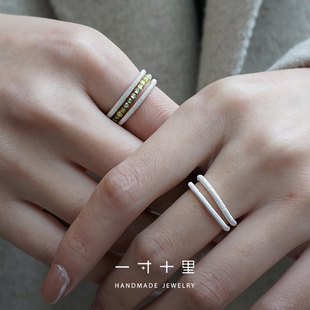 【初晴  一寸十里】绿色锆石三圈纯银戒指清冷感精致百搭细戒叠戴