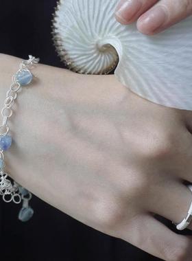 一寸十里晨露海蓝宝水晶银饰手链