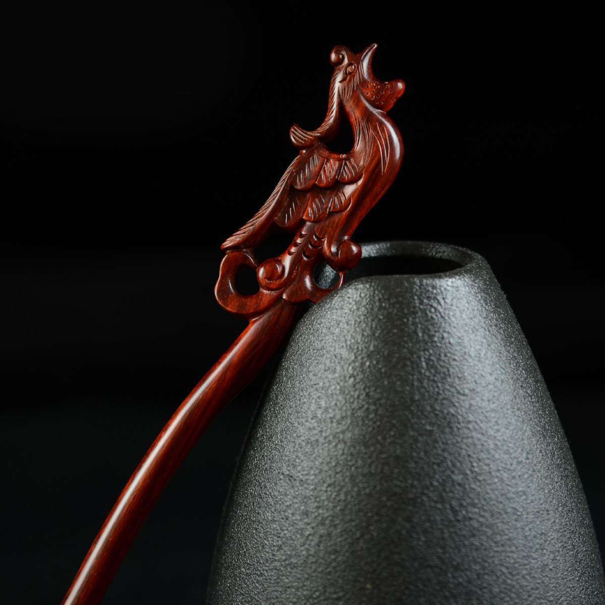 凤凰志手工雕刻小叶紫檀木发簪新娘盘发头饰女凤凰于飞复古风簪子