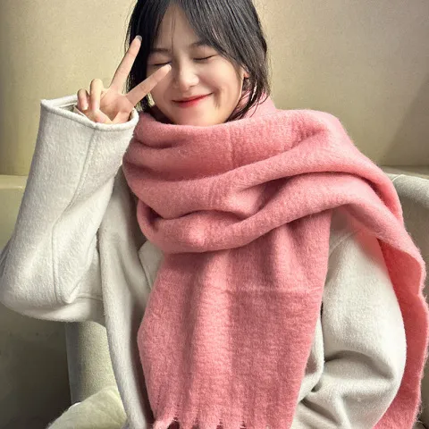 深蓝保暖围巾流苏*柔软住~加大加厚浅蓝冬天围脖整个纯色披肩包裹