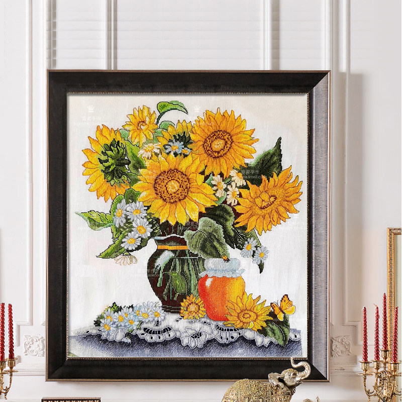 DMC十字绣套件 客厅 卧室 精准印花 向日葵花瓶与蜂蜜罐