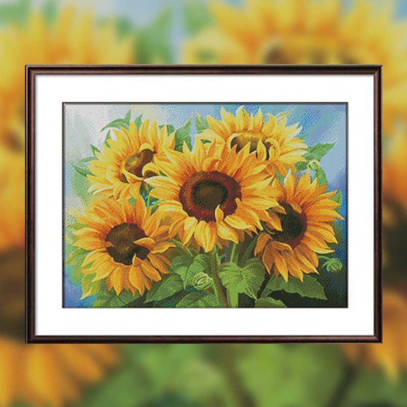 DMC十字绣风景套件客厅卧室玄关背景墙精准印花 绽放的向日葵