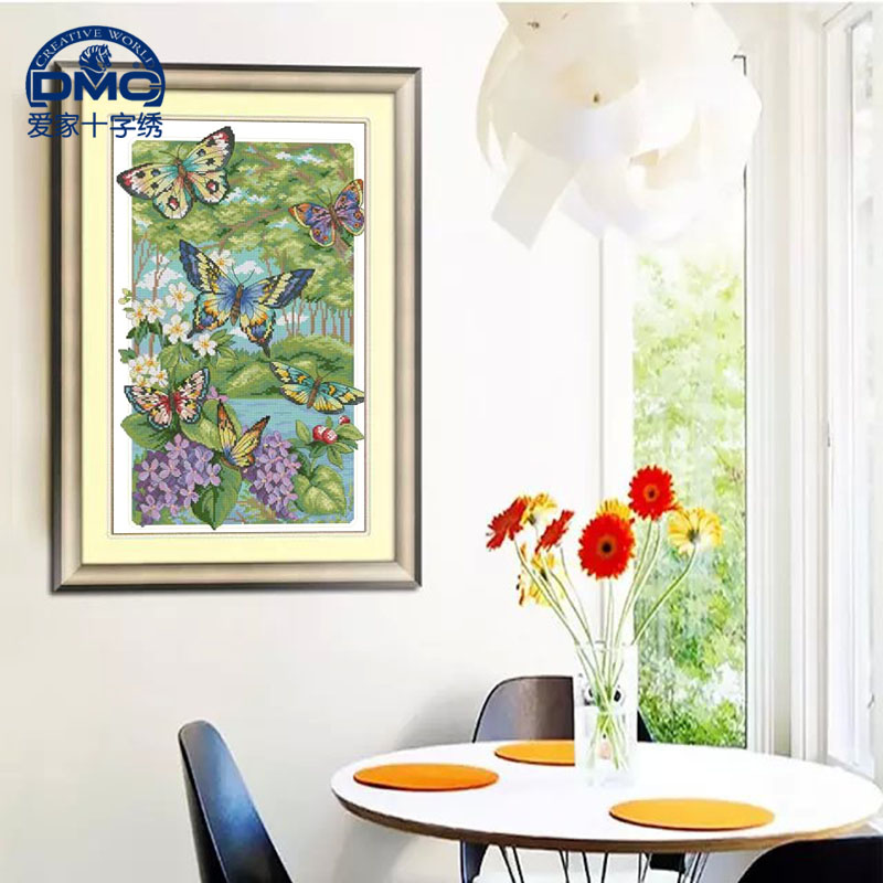 DMC十字绣套件  客厅 卧室 精准印花 蝶舞森林