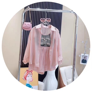 中大女童夏季2023新款童装儿童长袖衬衣短裤防晒衣三件套装薄款