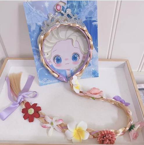 儿童长假发辫子头饰钻皇冠