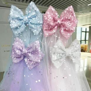 儿童蝴蝶结头纱发饰女童亮片发卡公主小女孩头饰生日节日礼物发夹