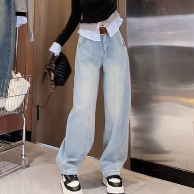 2025冬季加绒加厚宽松直筒牛仔裤