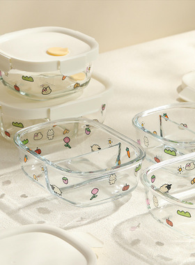 可爱兔保鲜盒饭盒便当盒高硼硅玻璃可加热微波炉冰箱上班打饭专用