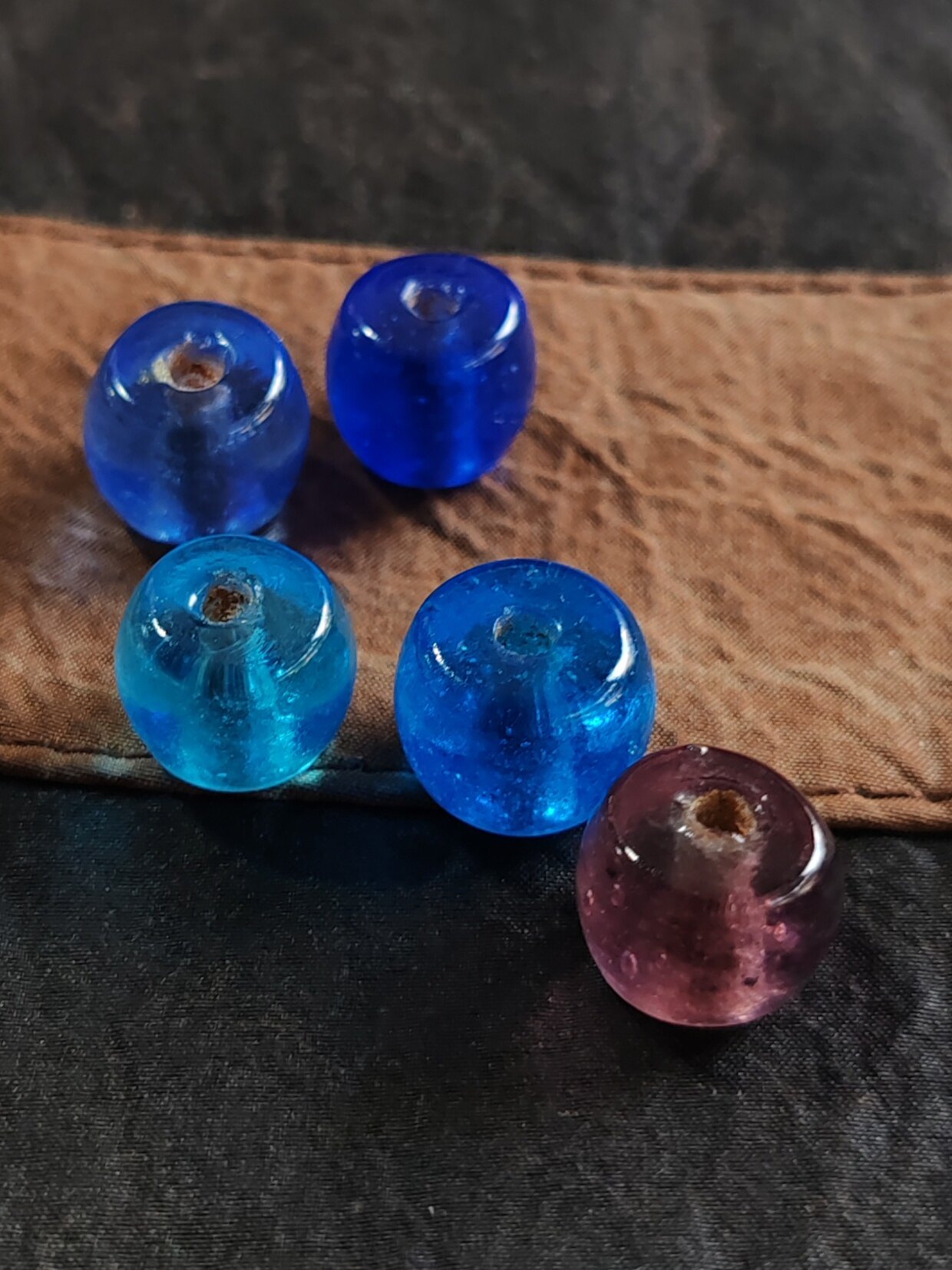 古法手工12㎜老琉璃扁鼓磨盘珠