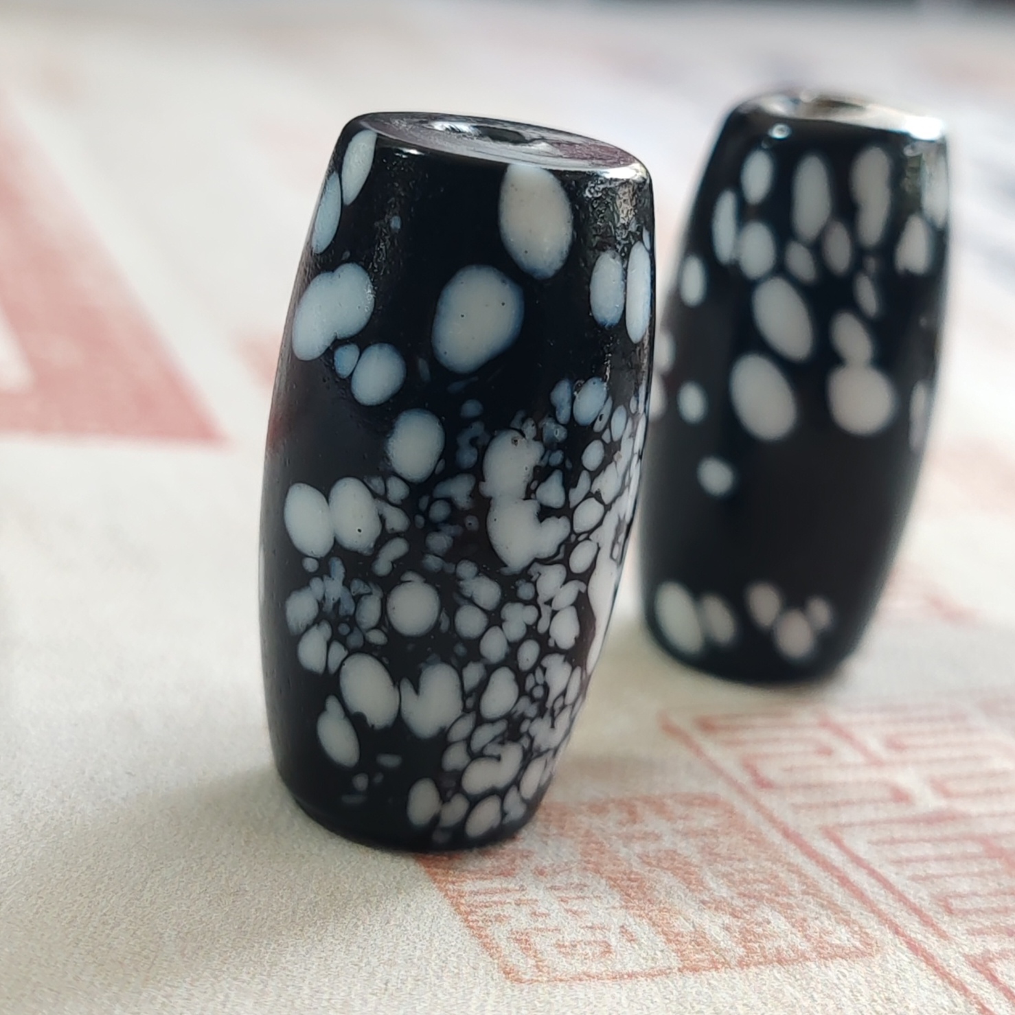 古法手工黑白点彩沾花桶珠管珠散珠佛珠配珠饰品配饰文玩配珠