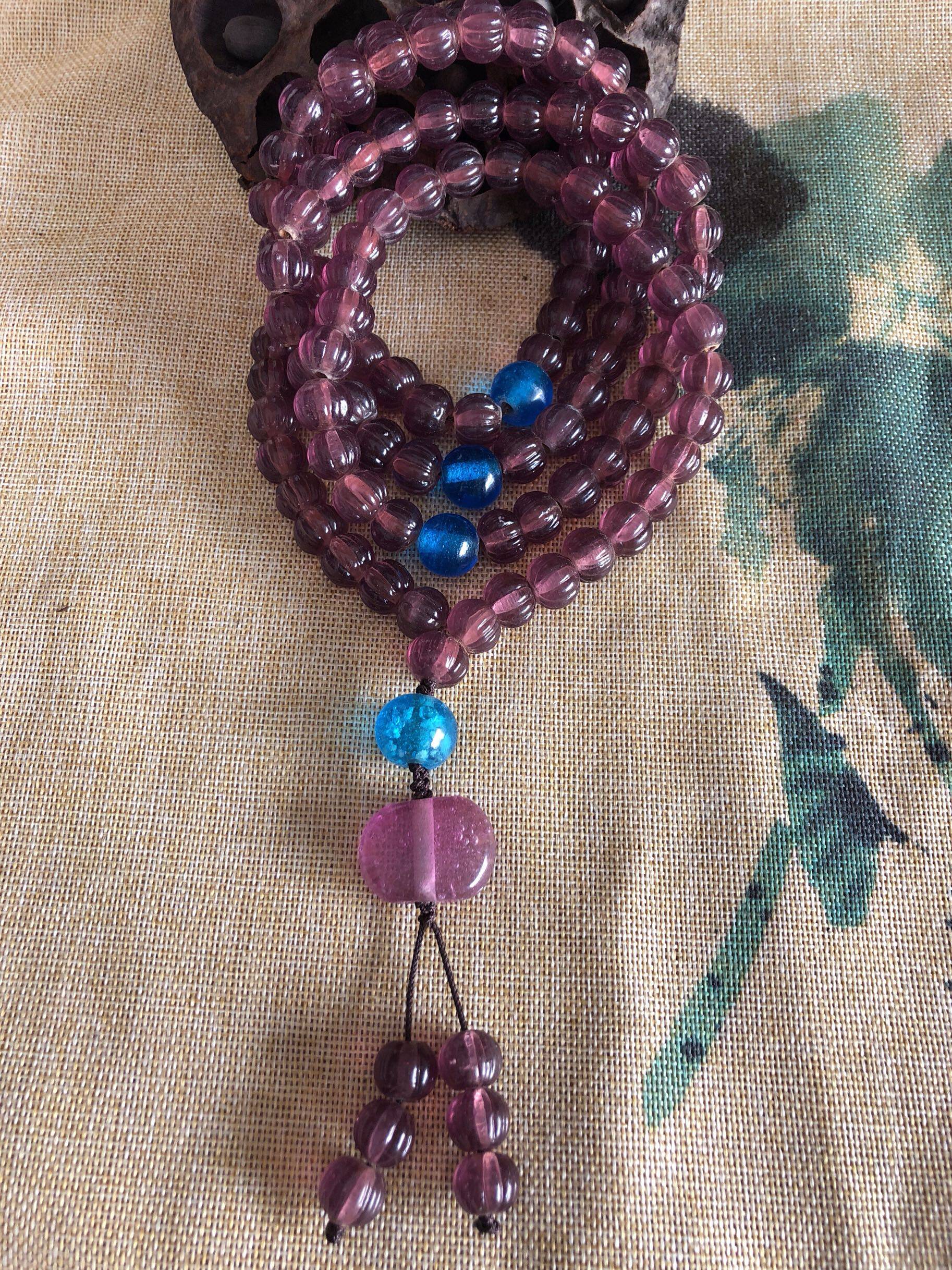 博山老琉璃diy散珠纯手工老货葡萄紫色瓜楞老琉璃珠子灯笼珠12mm