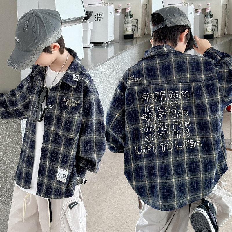 男童格子衬衫外套2026新款春秋季中大童长袖衬衣儿童秋装酷帅男孩