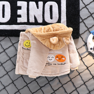 男童棉服加绒加厚2025新款宝宝洋气灯芯绒外套儿童棉衣婴儿棉袄潮