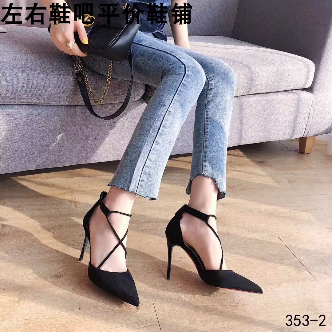 细高跟鞋一次性2025跟清新少女J高跟鞋黑色绒面小细凉鞋尖头绑带