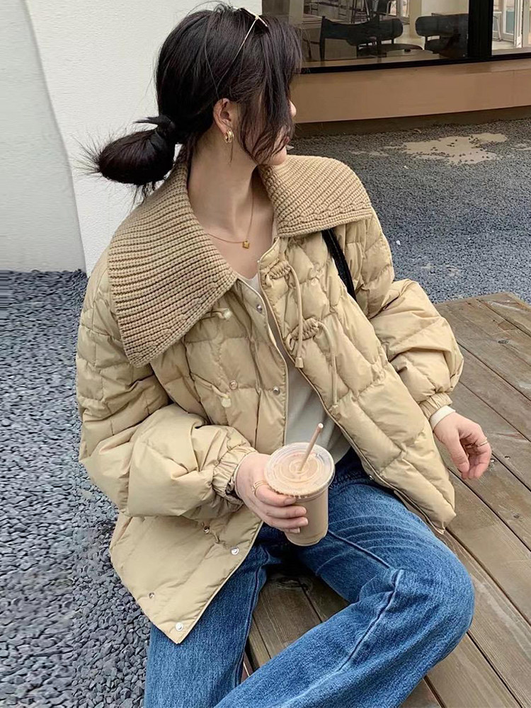 国潮柔软短款针织大翻领