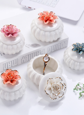 北欧式储物罐陶瓷手绘描金家居首饰盒收纳盒创意喜品盒梳妆台摆件