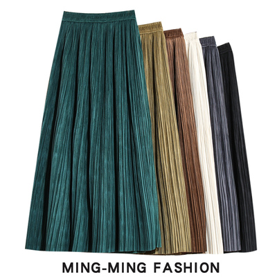 冬季墨绿色灯芯绒百褶裙半身裙秋冬女2025新款小个子裙子半裙长裙